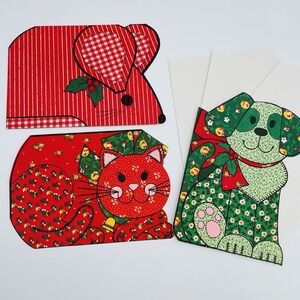 Vintage Hallmark Christmas Cards Calico Critters Cat Mouse Dog Diecut Unused NOS